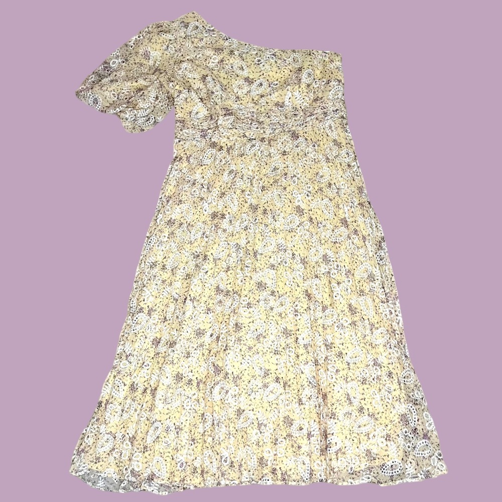 ASOS Plus Size 14 One shoulder yellow floral embroidered formal midi dress